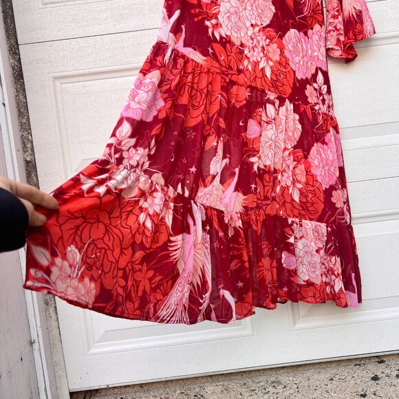 Free People Moroccan Roll Floral Bell Sleeve V Neck Maxi Dress - Small - Picture 8 of 9